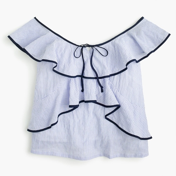 J. Crew Petite Tipped Ruffle Top in Stripe - Picture 8 of 8